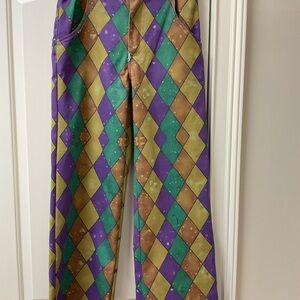 Harlequin Stretch Casual Pants in Purple, Green, Brown